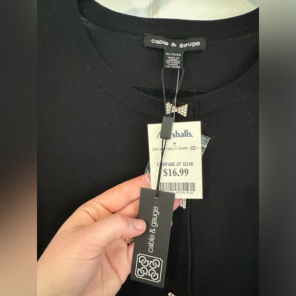 Cable & Gauge Black Cardigan Sweater with Rhinestone Bow Buttons - Picture 3 of 4